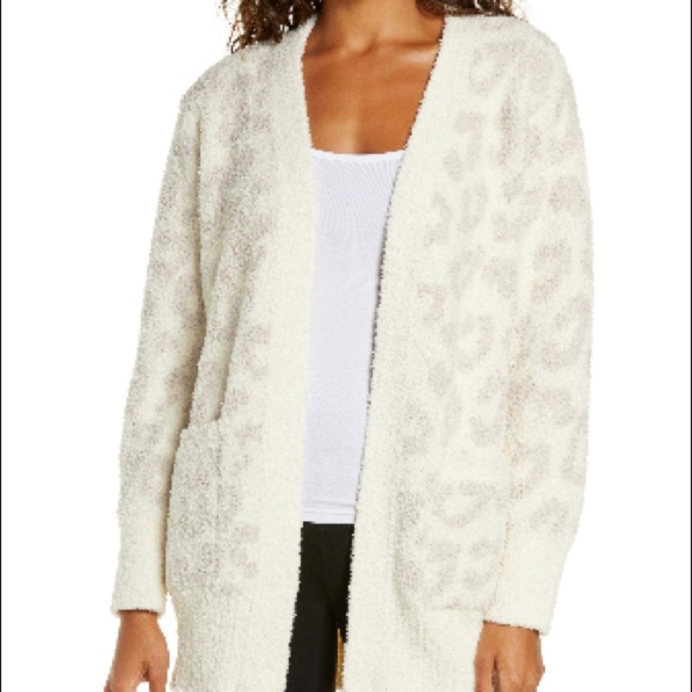 Barefoot Dreams Cream Leopard Open-Front Cardigan